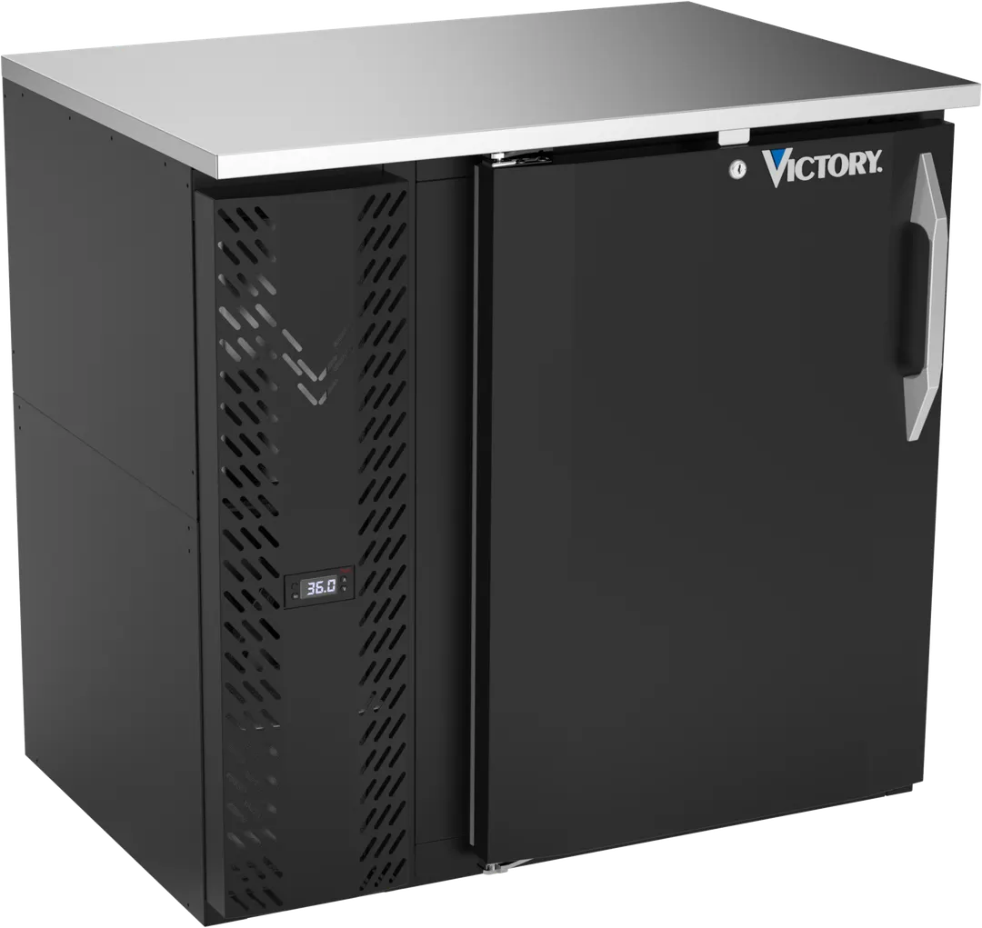 Victory VBBN36HC-F-B 36" Back Bar Refrigerator, 8.4 cu. ft., Black Exterior, Stainless Steel Interior, 1 Solid Door, 115V