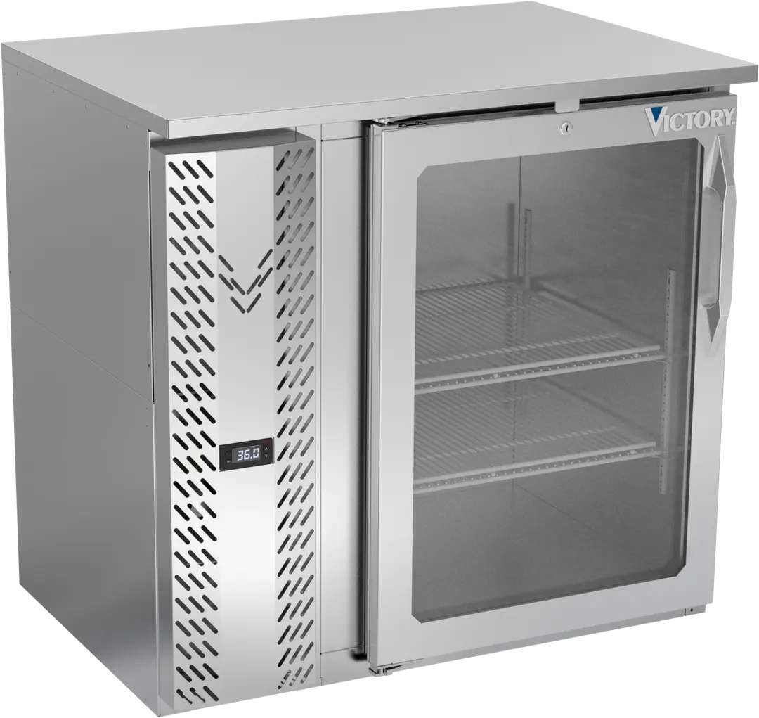 Victory VBBN36HC-FG-S 36" Stainless Steel Back Bar Refrigerator, 8.43 cu. ft., Glass Door, 115V