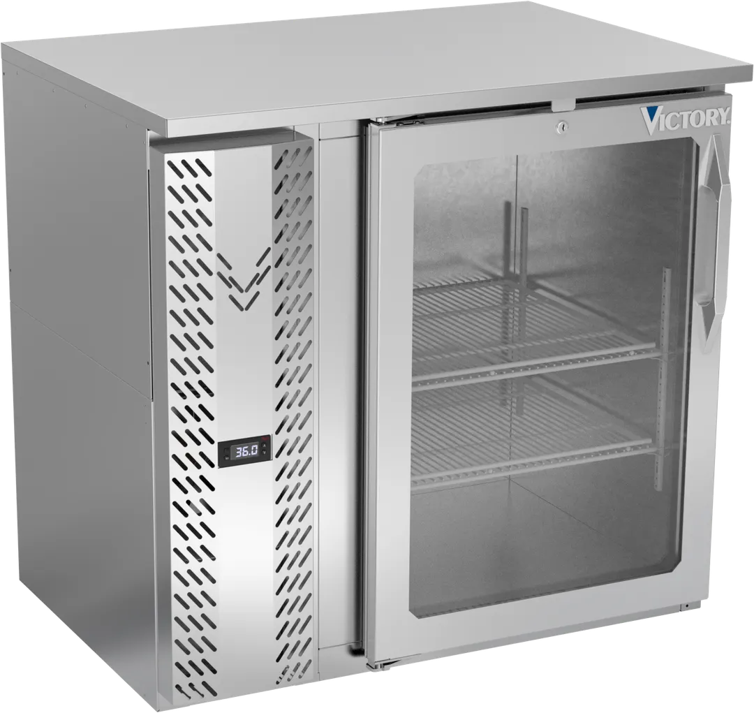 Victory VBBN36HC-G-S 36" Stainless Steel Back Bar Cooler, 8.43 cu. ft., Glass Door, 115V