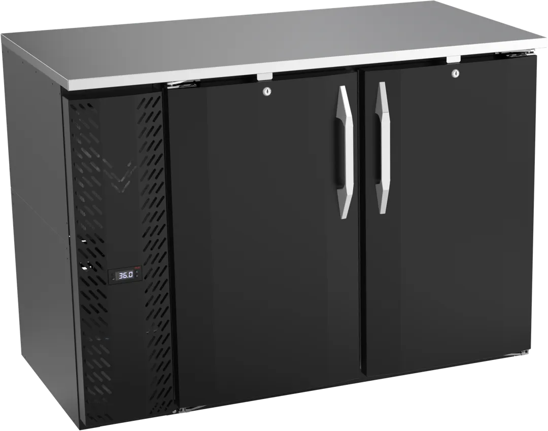 Victory VBBN48HC-F-B 48" Back Bar Refrigerator, 12.56 cu. ft., Black Exterior, Stainless Steel Interior, 2 Solid Self-Closing Doors, 115V