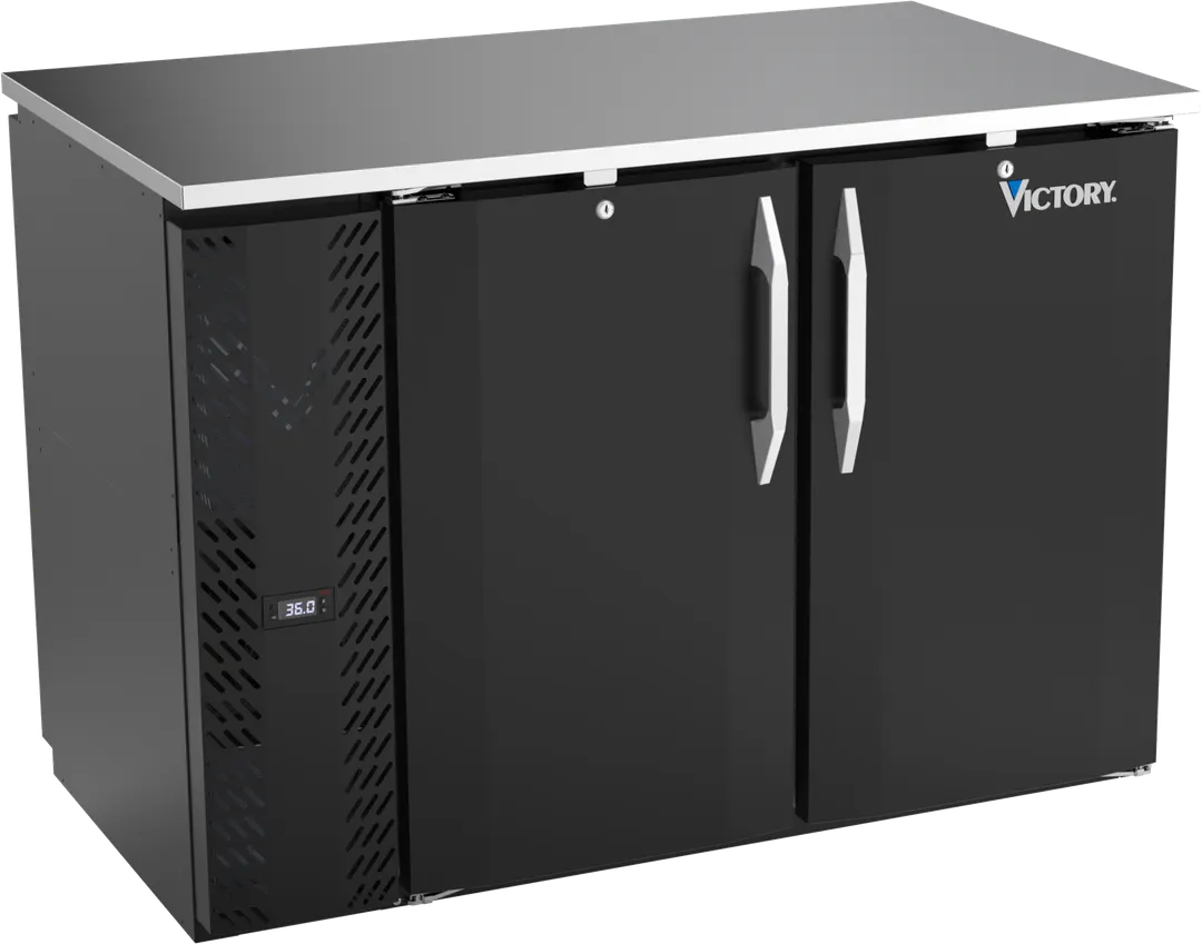 Victory VBBN48HC-F-PT-B 48" Pass-Thru Back Bar Refrigerator, 12.56 cu. ft., 4 Solid Doors, Black Exterior, Stainless Steel Interior