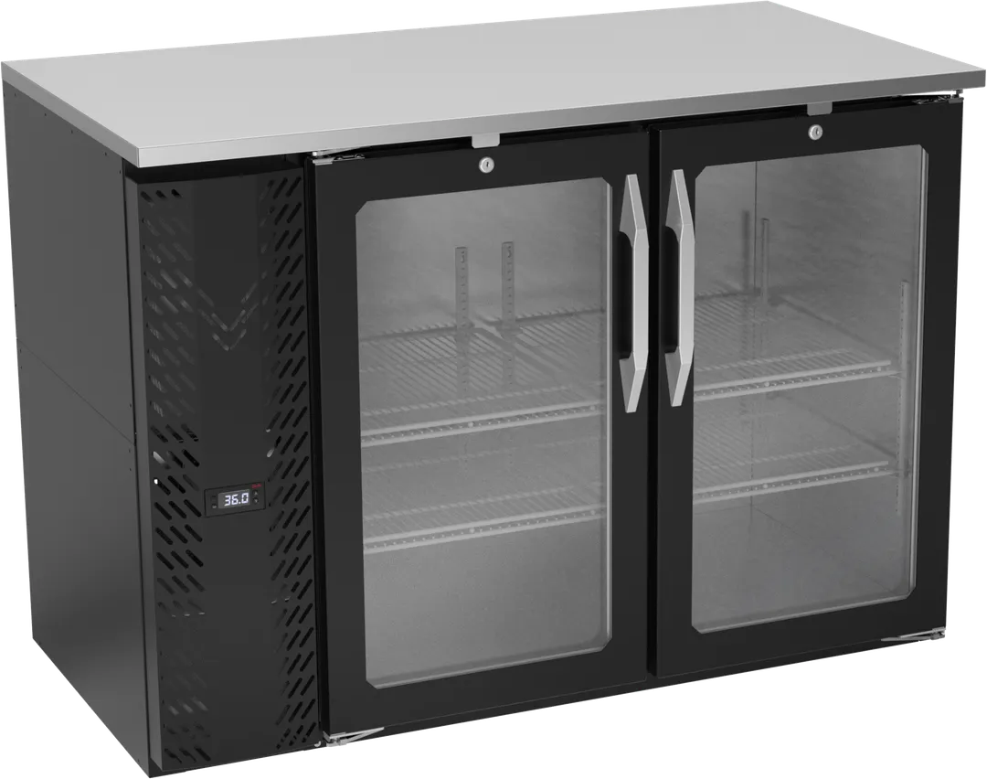 Victory VBBN48HC-FG-B 48" Back Bar Refrigerator, 12.56 cu. ft., 2 Glass Doors, Black Exterior, Stainless Steel Interior, 115V