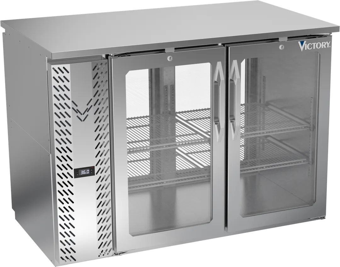 Victory VBBN48HC-FG-PT-S Bar Cooler, 48" W × 34" H, 12.56 Cu Ft., 4-Glass Doors with Stay-Open, R290