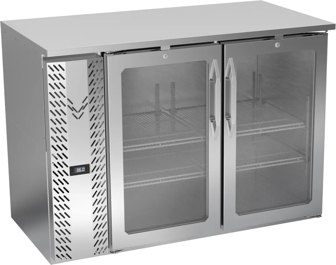 Victory VBBN48HC-FG-S 48" Stainless Steel Back Bar Refrigerator, 12.56 cu. ft., 2 Glass Doors, LED Lighting
