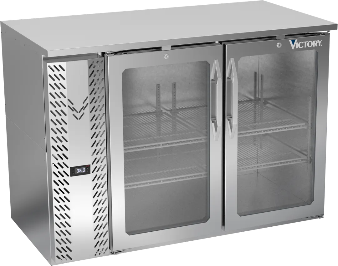 Victory VBBN48HC-G-S 48" Stainless Steel Back Bar Refrigerator, 12.56 cu. ft., 2 Glass Doors, LED Lighting