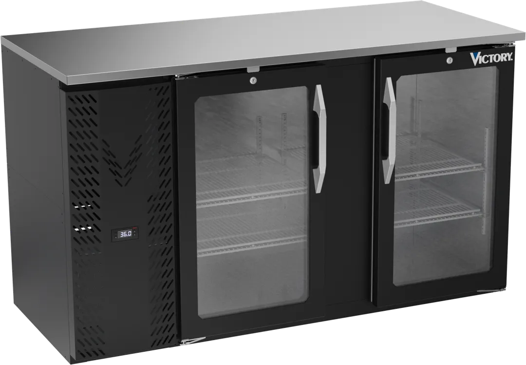 Victory VBBN58HC-FG-B 58" Back Bar Cooler, 14.8 cu. ft., 2 Glass Doors, Black Exterior, Stainless Steel Interior, 115V