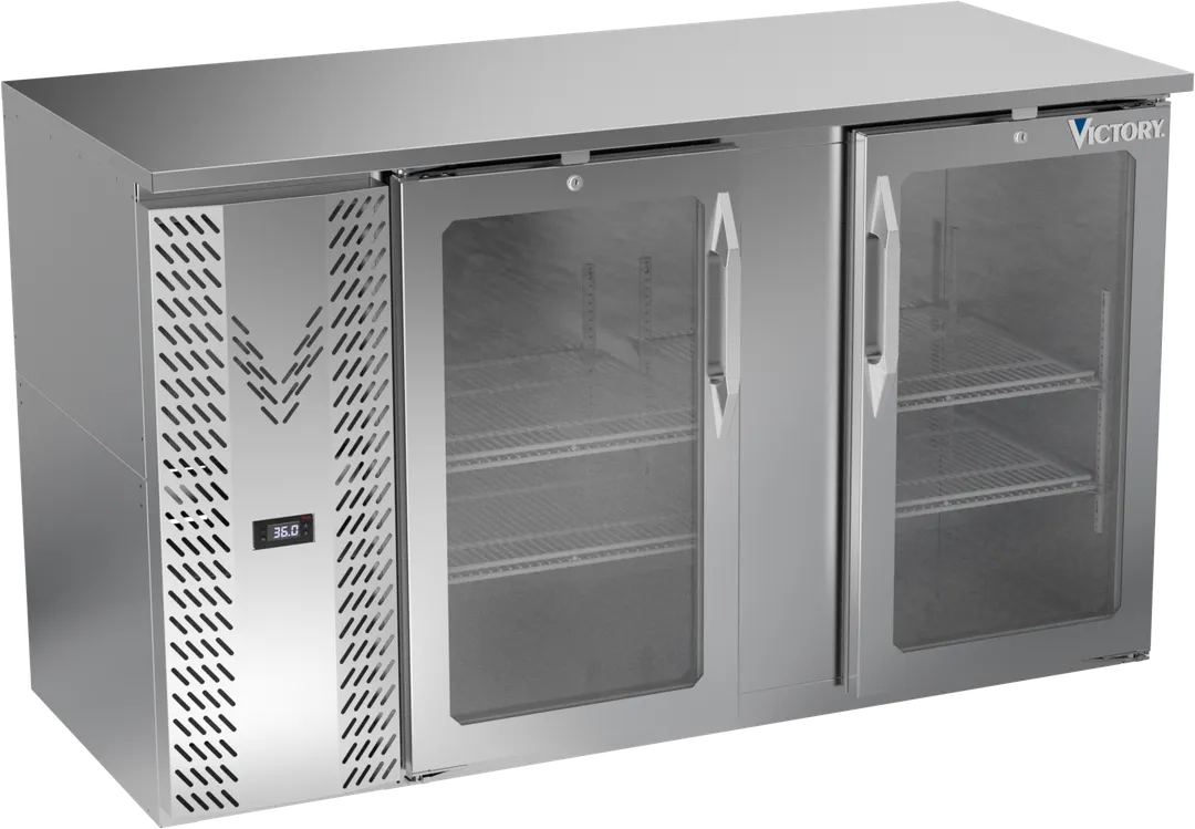 Victory VBBN58HC-FG-S 58" Stainless Steel Back Bar Cooler, 14.8 cu. ft., 2 Glass Doors, 115V