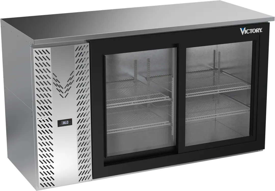 Victory VBBN58HC-GS-S 58" Back Bar Refrigerator, 14.8 cu. ft., Stainless Steel, 2 Sliding Glass Doors, 115V