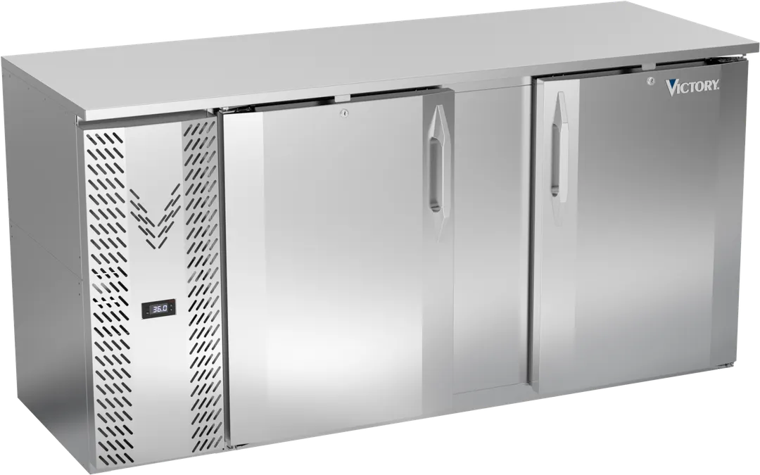 Victory VBBN68HC-S 68" Stainless Steel Back Bar Refrigerator, 18.24 cu. ft., 2 Solid Doors, 115V