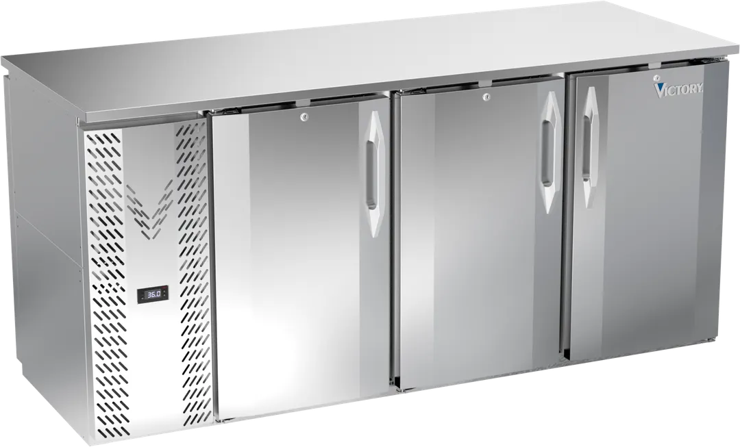 Victory VBBN72HC-F-PT-S Pass-Thru Back Bar Cooler 72"x29-9/16"x34" 19.6 Cu Ft 6 Doors SS LED R290