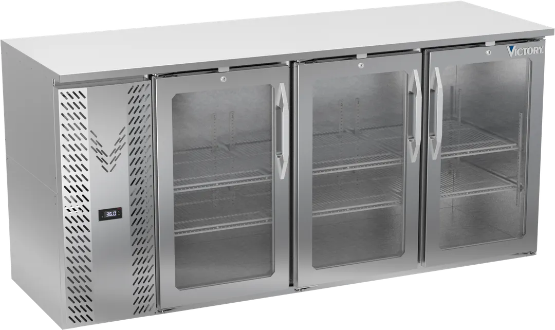 Victory VBBN72HC-G-S 72" 3-Door Back Bar Refrigerator, 19.6 cu. ft., Stainless Steel, 115V
