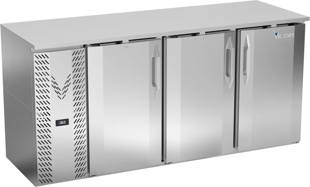 Victory VBBN72HC-S 72" Stainless Steel Back Bar Refrigerator, 3 Doors, 19.618 cu. ft., 115V