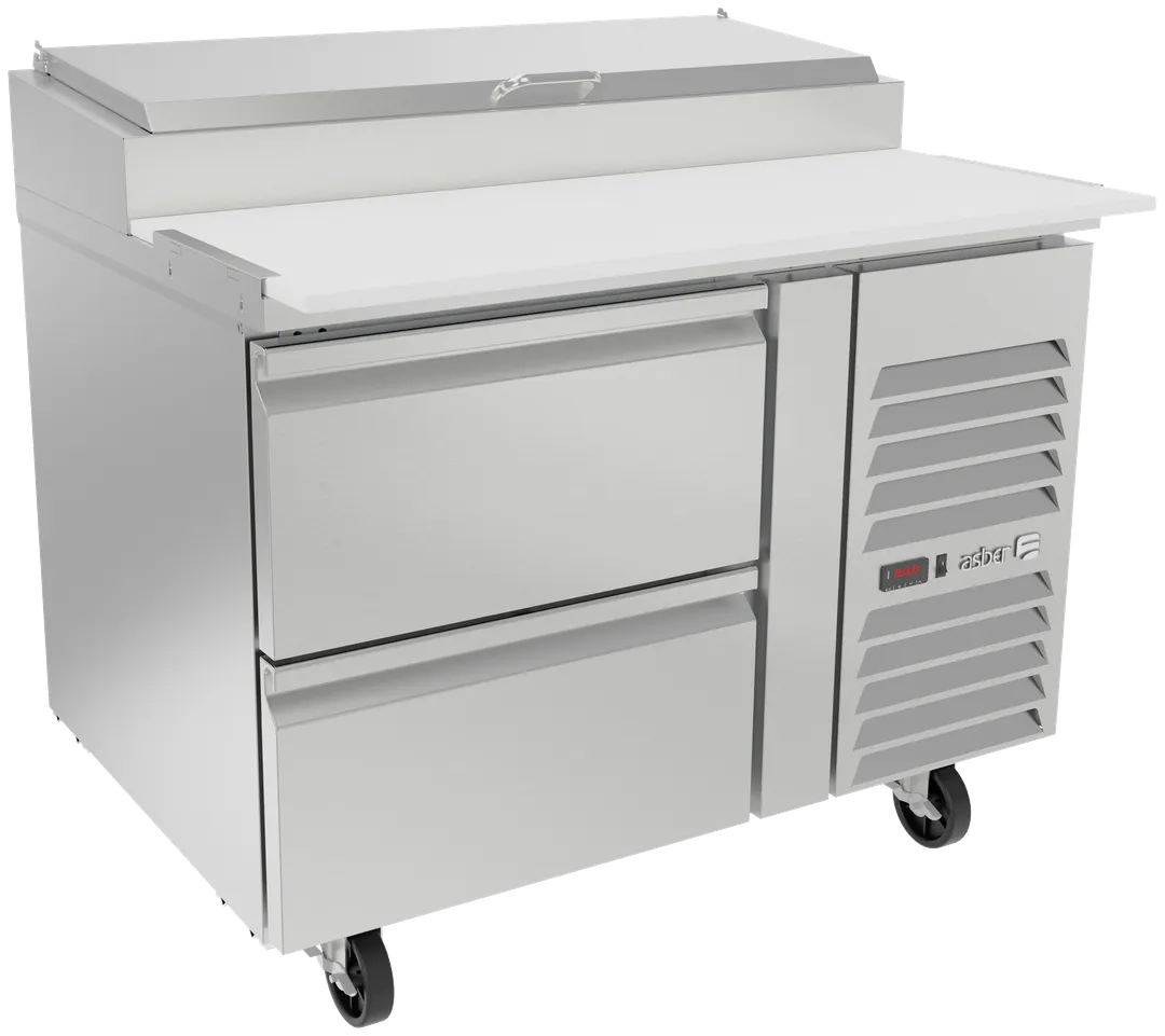 Asber APTP 46 D2 46" 2-Drawer Refrigerated Pizza Prep Table, 6 1/3 Size Pans