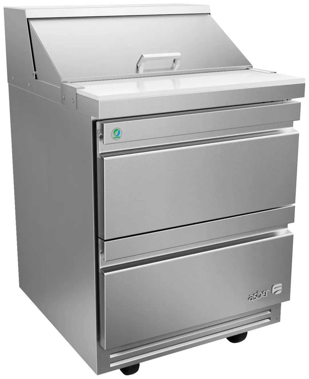 Asber APTS 27 8 D2 P 27" 2-Drawer Sandwich and Salad Prep Table, 8 Pans, Stainless Steel