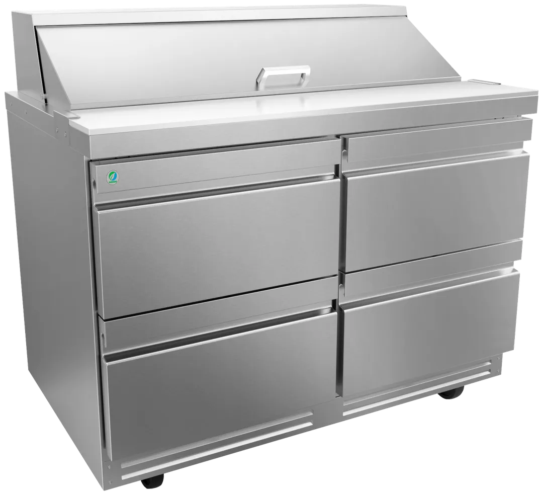 Asber APTS 48 12 D4 P 48" 4-Drawer Sandwich and Salad Prep Table, 12 Pans, Stainless Steel