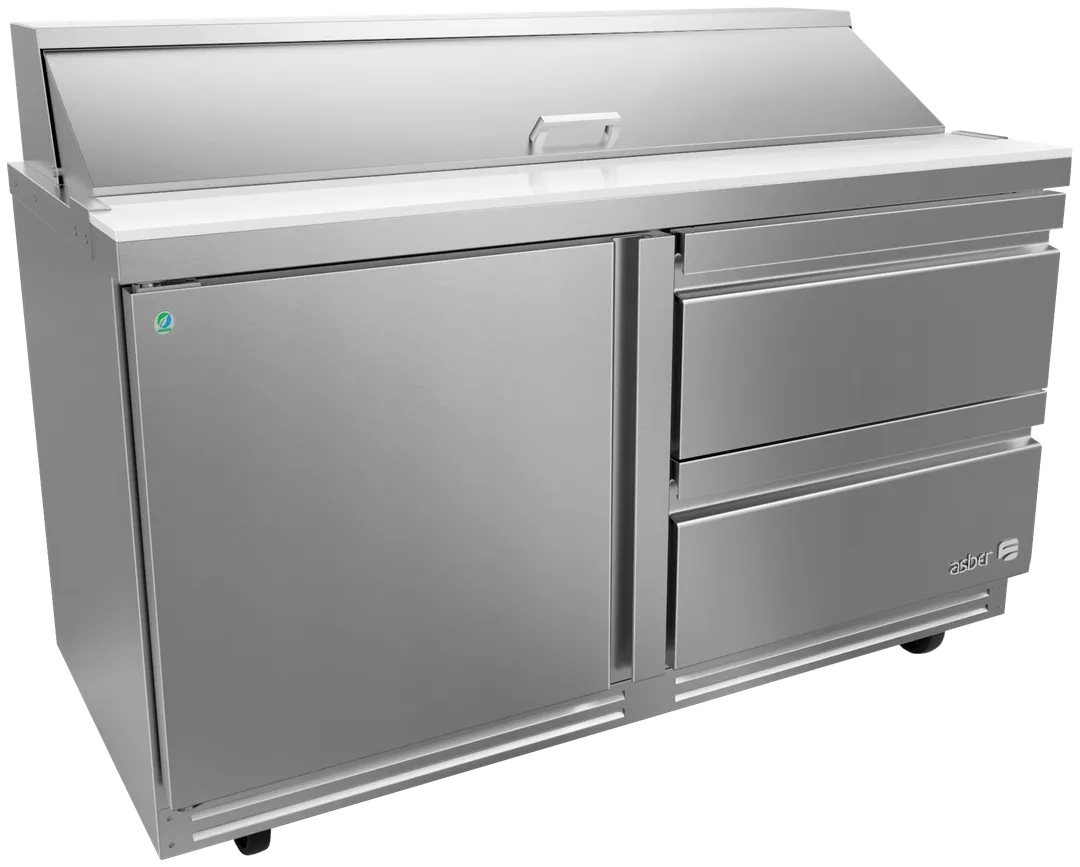 Asber APTS 60 16 D2 P 60" Sandwich and Salad Prep Table, 1-Door and 2-Drawers, 16 Pans