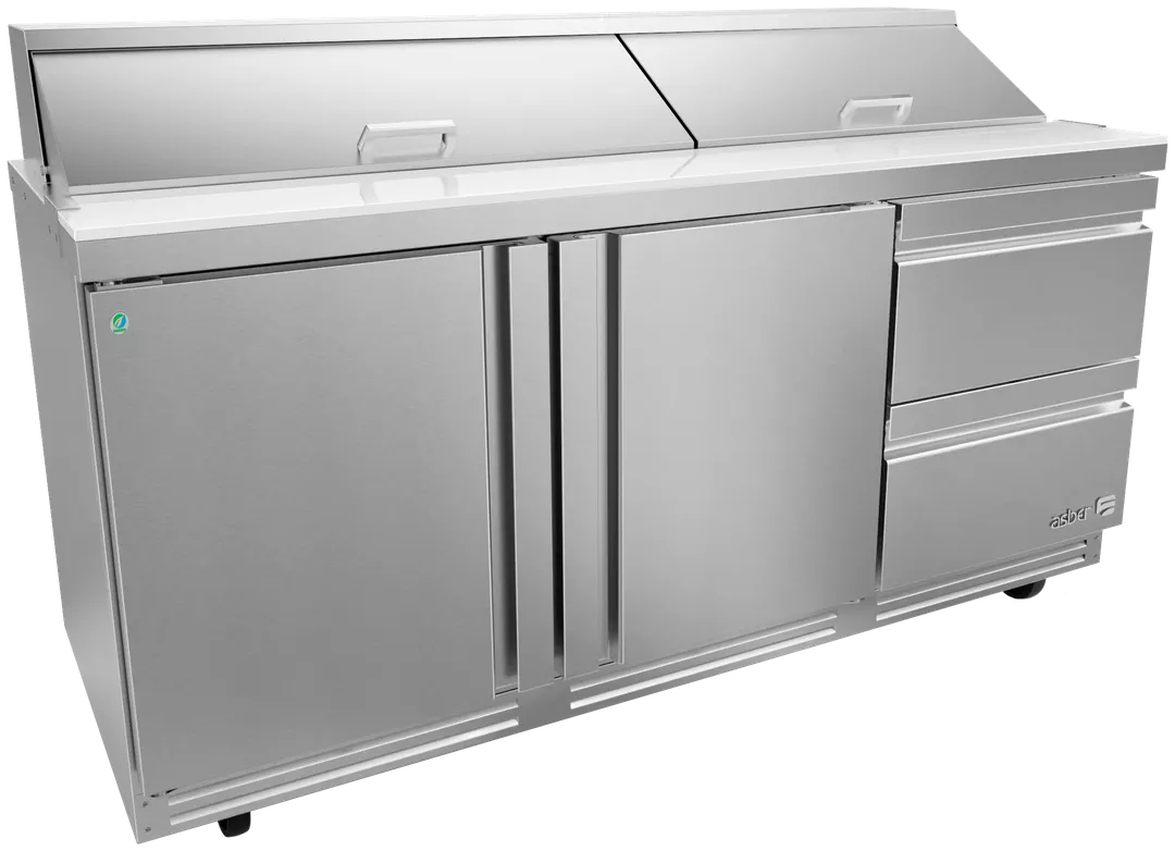 Asber APTS 72 18 D2 P 72" 3-Section Sandwich and Salad Prep Table, 2 Door & 2 Drawer, 18 Pans, Stainless Steel