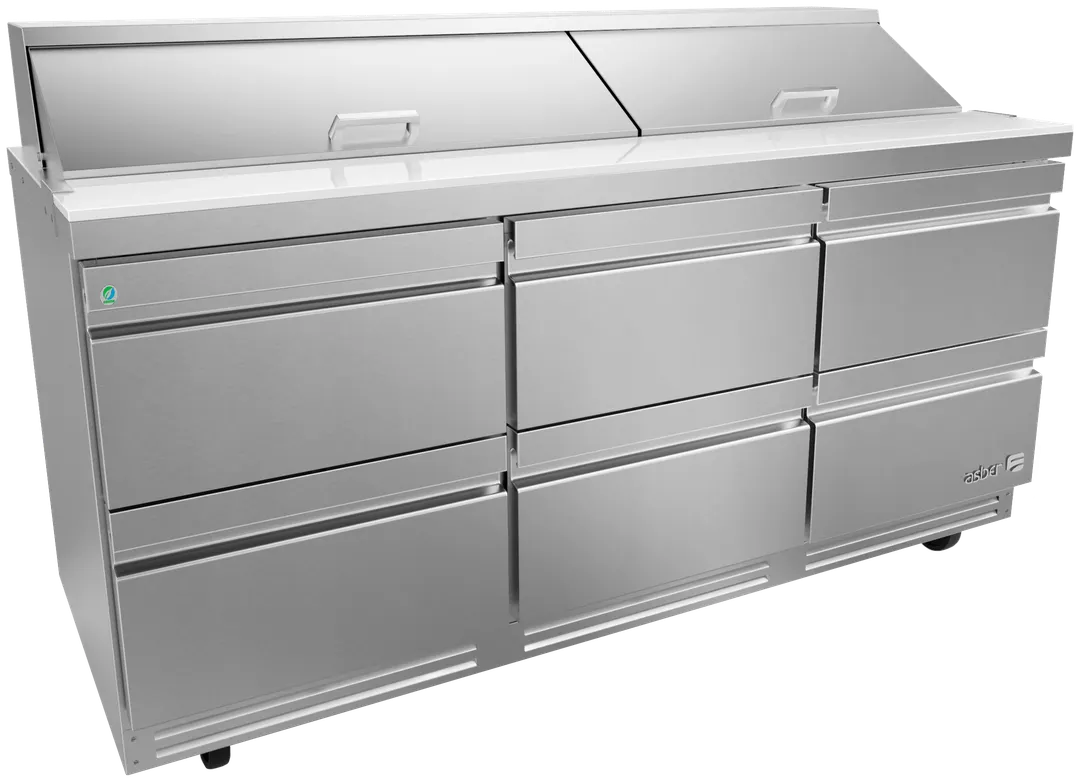 Asber APTS 72 18 D6 P 72" 6-Drawer Sandwich and Salad Prep Table, 18 Pans, Stainless Steel