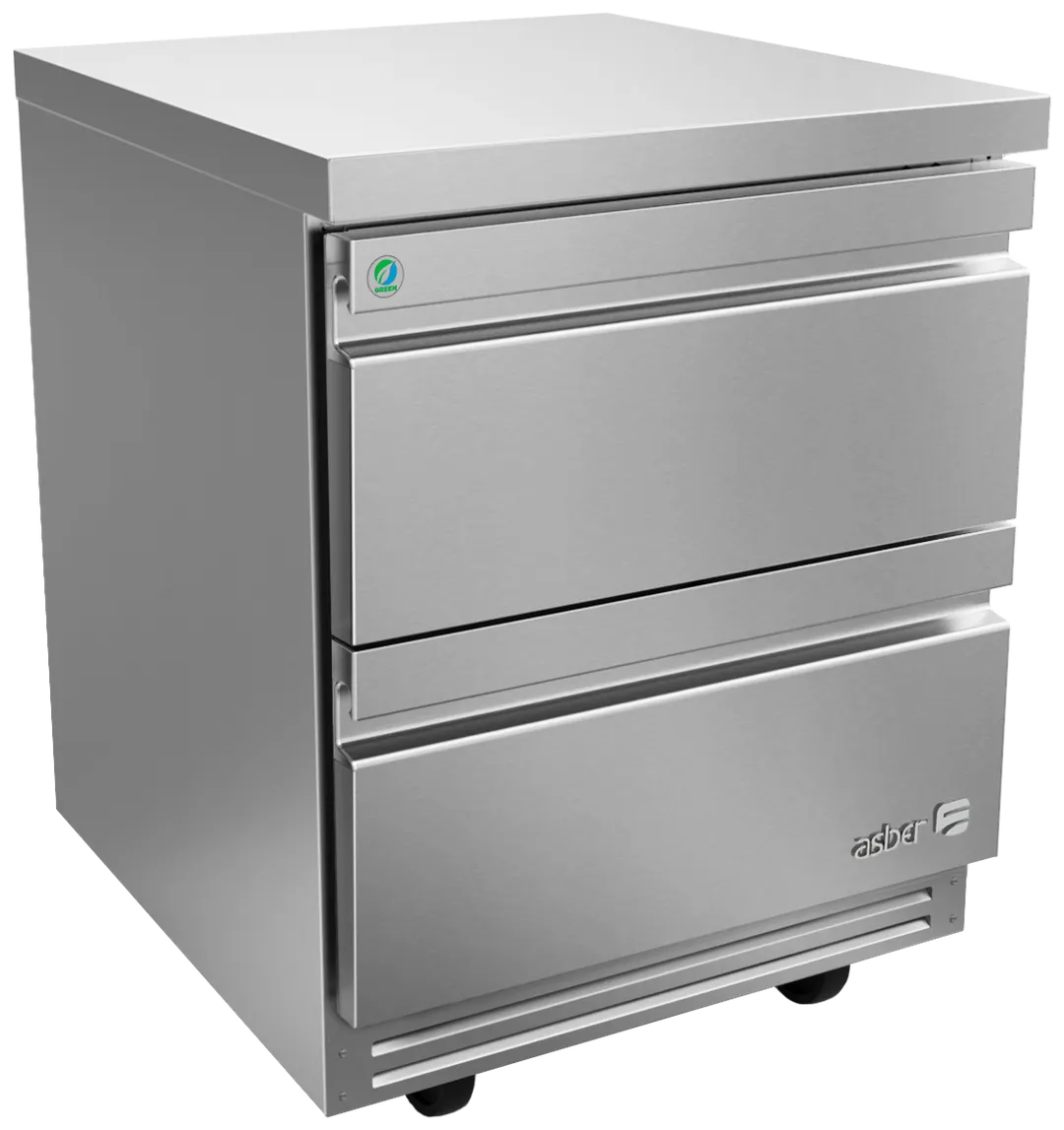 Asber AUTR-27-D2-P 28" 2-Drawer Undercounter Refrigerator, Stainless Steel, Front Breathing, 9.5 cu. ft.