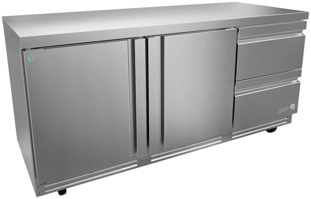 Asber AUTR 72 D2 P 72" 2-Drawer Undercounter Fridge, Stainless Steel, Front Breathing, 25.4 cu ft