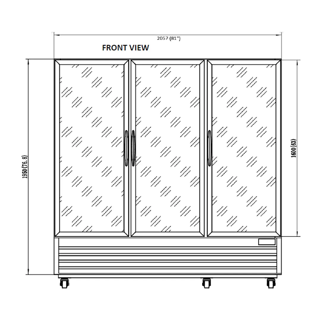 Valpro VP3F-72MDV 81" Three Glass Door Freezer Merchandiser in White, 72 cu. ft.