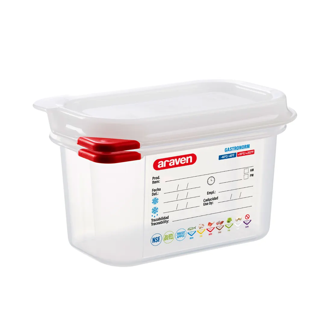 Carlisle 03021 Araven 1.1 Qt Container, 6-15/16" x 4-1/4" x 4", Polypropylene Clear, GN 1/9, Lid