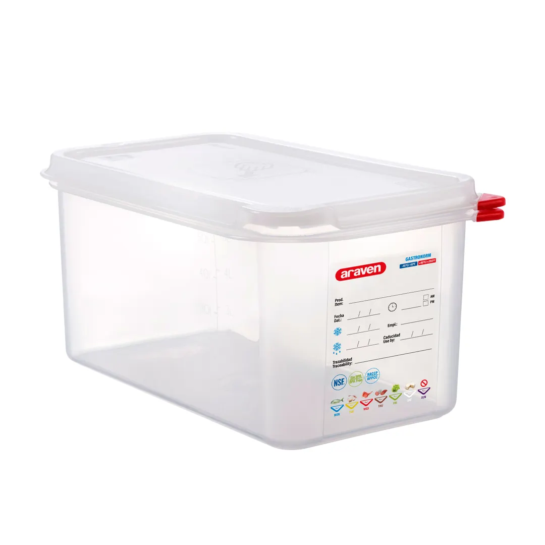 Carlisle 03031 - 6.3 Qt Polypropylene Rect Container, 12-3/4" x 6-15/16" x 6", GN 1/3, Lid, BPA‑Free