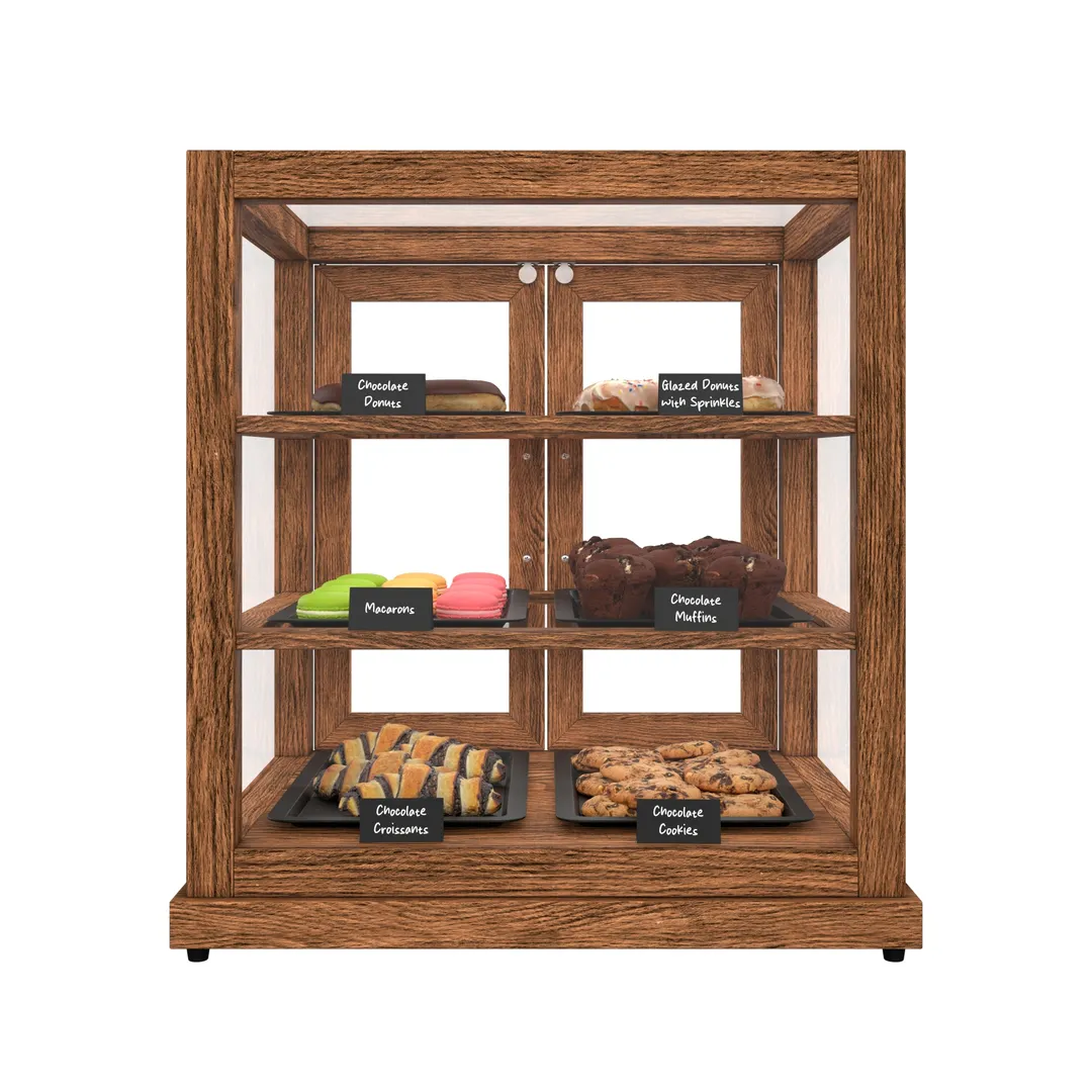 Koolmore KM-BDW-4CUD Bakery Display Case, 21.5"W x 13.4"D x 17.5"H, 4.0 cu ft, shelves, wood finish