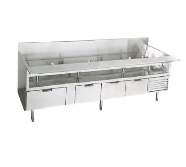 La Rosa L-74114-30 114" 4 Drawers Refrigerated Chef Base, Marine Edge, Steel Top, 1/4 HP Compressor