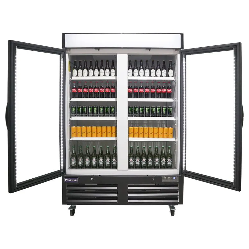 Polarman PLM-HGD48F Double Glass Door Freezer, 48 cu ft, Black Epoxy Aluminum, LED Lighting
