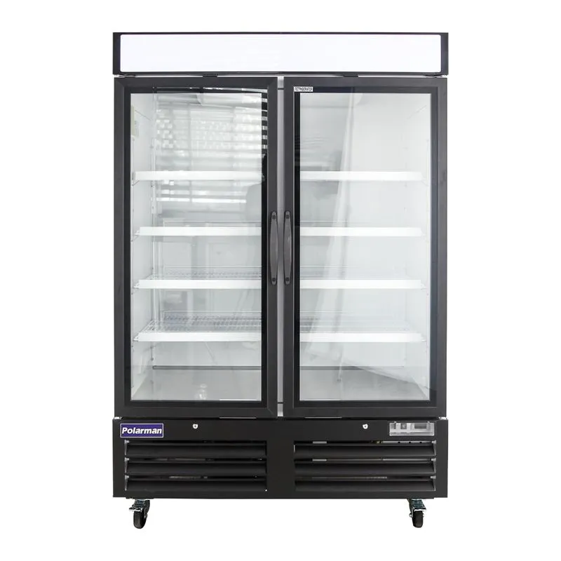 Polarman PLM-HGD48F Double Glass Door Freezer, 48 cu ft, Black Epoxy Aluminum, LED Lighting