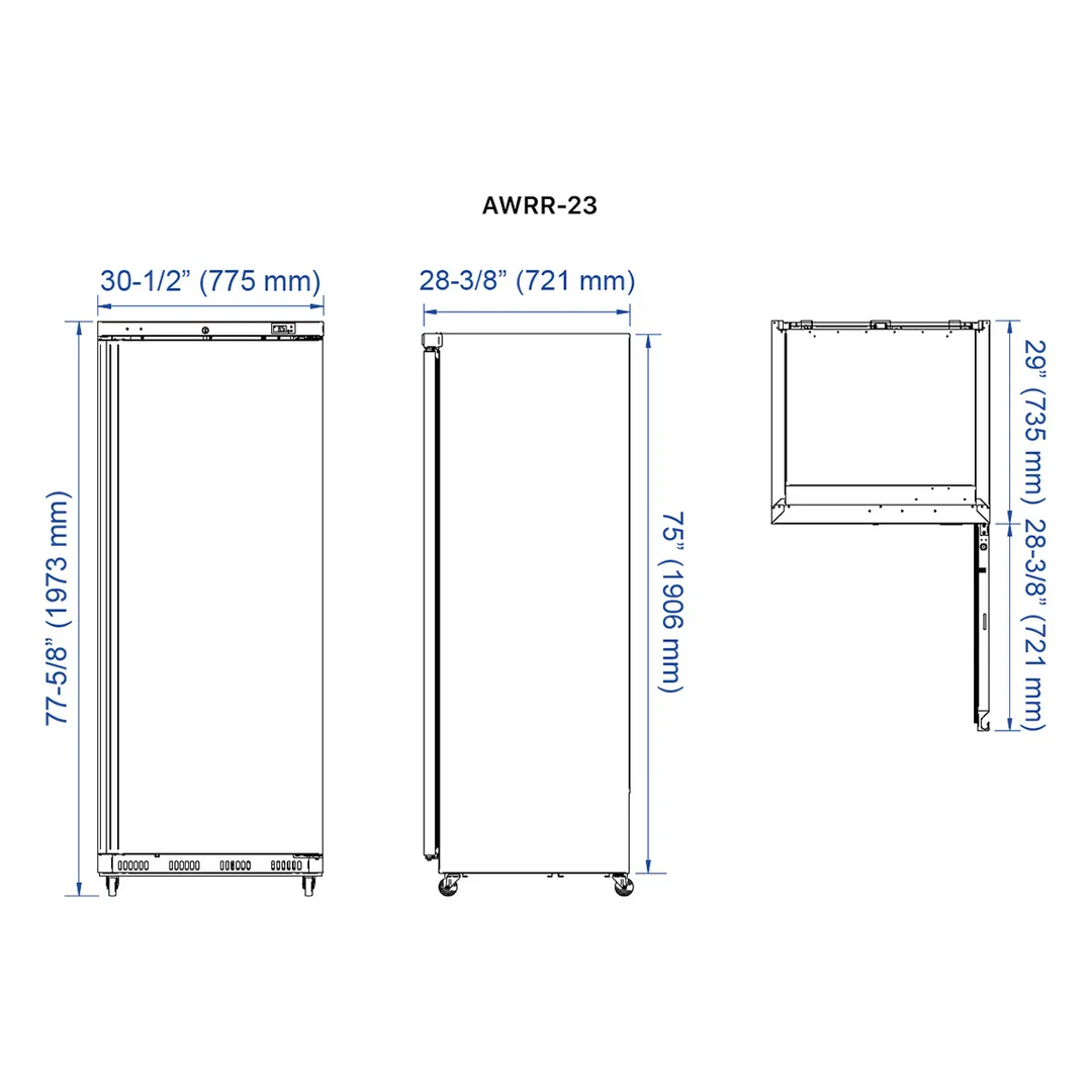Asber AWRR-23 29" 1-Solid Door Reach-In Refrigerator, 23 cu. ft., Bottom Mounted