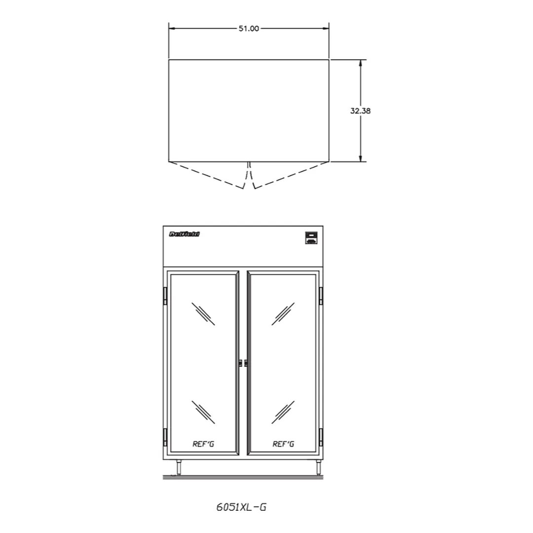 Delfield 6051XL-G 72" 2-Glass Door Reach-In Refrigerator, 33.2 cu. ft., Top Mounted