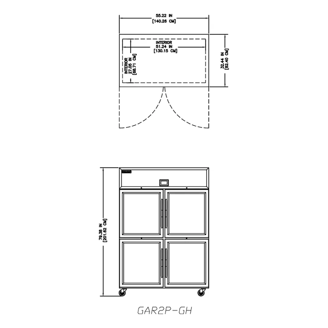 Delfield GAR2P-GH 55" 2-Section Reach-In Refrigerator w/ 4 Glass Half-Doors, 46 cu. ft.