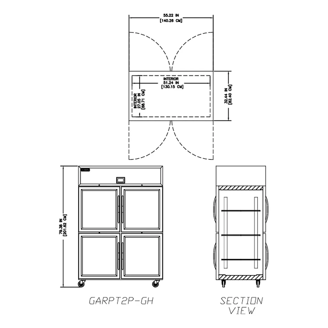 Delfield GARPT2P-GH 50" 2-Section Glass Door Pass-Thru Refrigerator, 50 cu. ft., Top Mounted