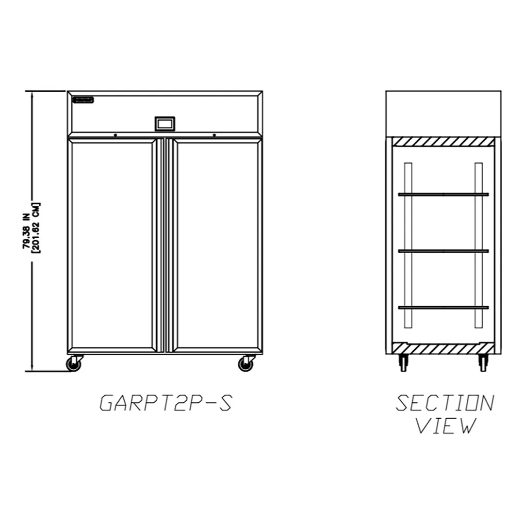 Delfield GARPT2P-S 72" 4-Solid Door Pass Thru Refrigerator, 50 cu. ft., Top Mounted