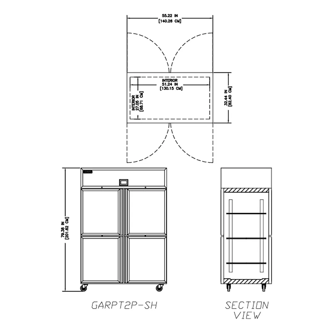 Delfield GARPT2P-SH 72" 8-Half Solid Door Pass Thru Refrigerator, 50 cu. ft., Top Mounted