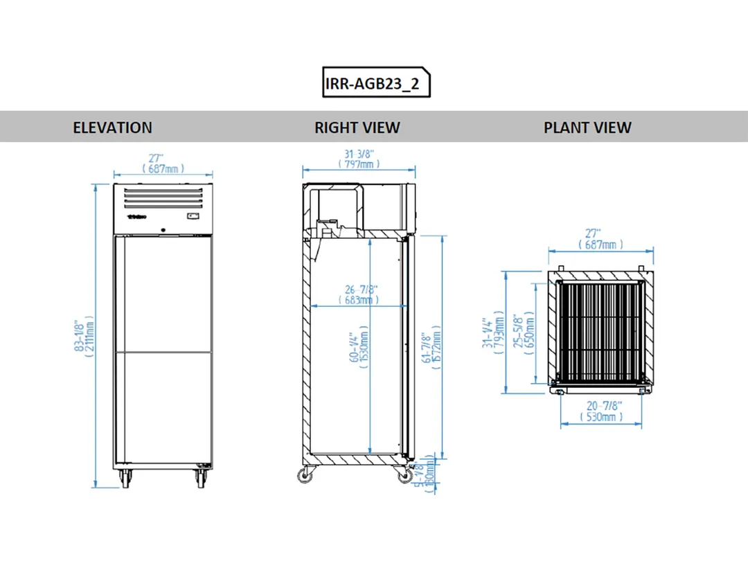 Infrico USA IRR-AGB23_2 23" 1-Solid Door Reach-In Refrigerator, 23 cu. ft., Top Mounted