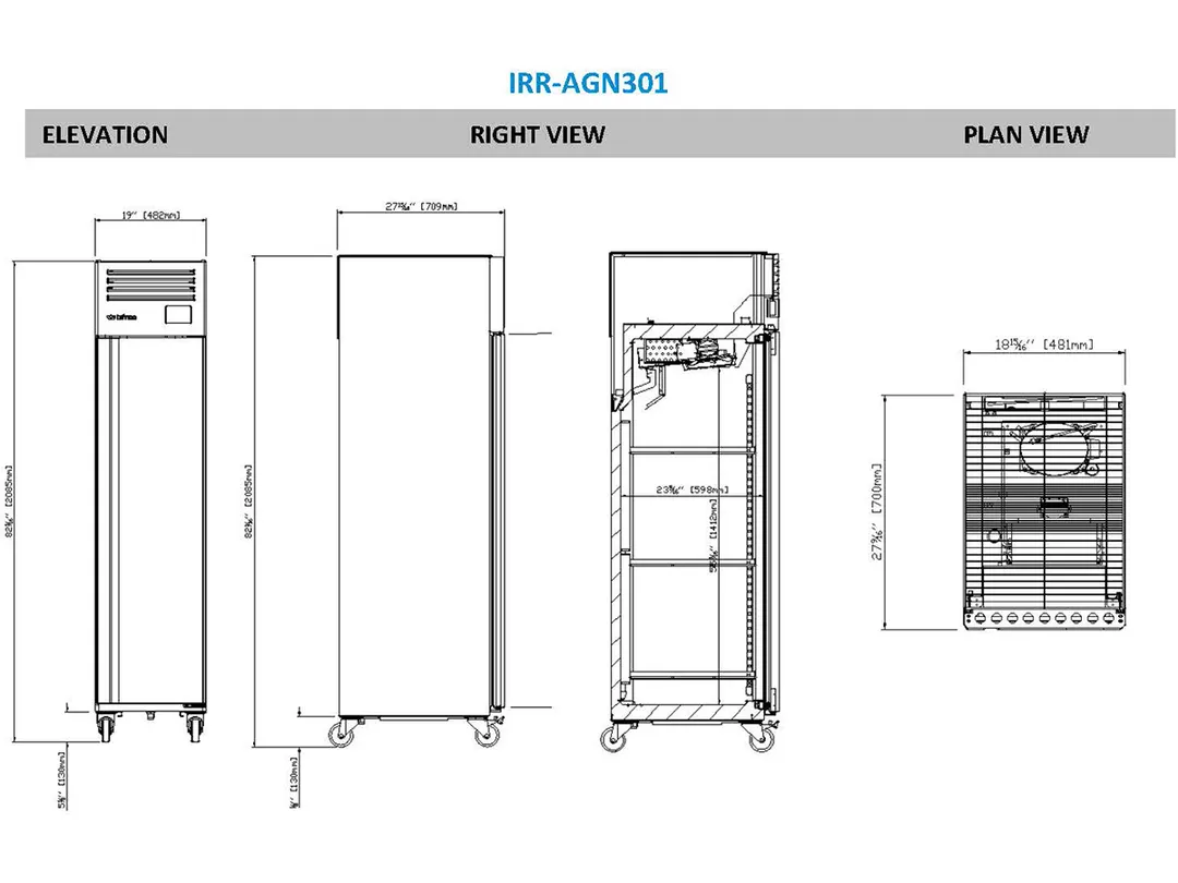 Infrico USA IRR-AGN301 19" 1-Section Reach-In Refrigerator w/ Solid Door, 12 cu. ft.