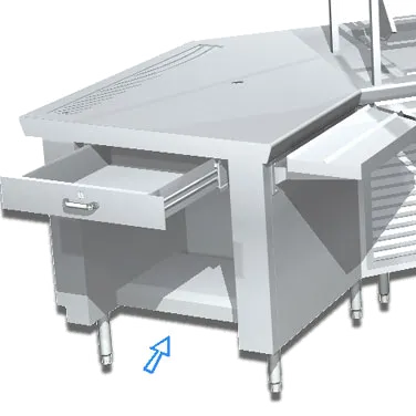 La Rosa Refrigeration L-90185-B Stainless Steel Cash Register Stand, 34" Height, 37"-42" Width, "L" Shaped