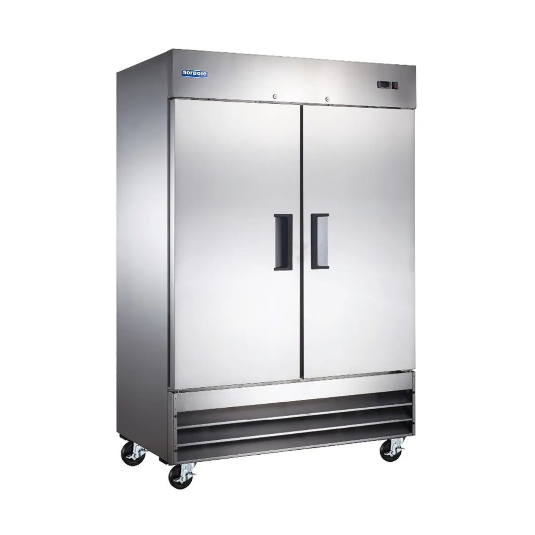 Norpole NE2R 2-Solid Door Reach-In Refrigerator, 46 cu. ft., Stainless Steel Exterior, Aluminum Interior