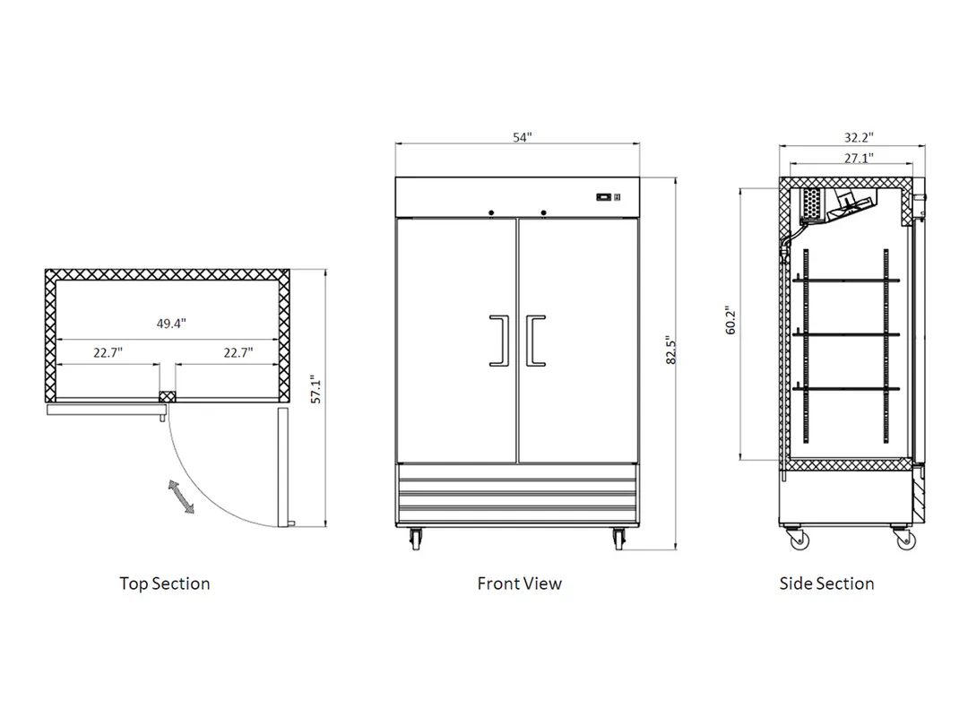Norpole NE2R 2-Solid Door Reach-In Refrigerator, 46 cu. ft., Stainless Steel Exterior, Aluminum Interior