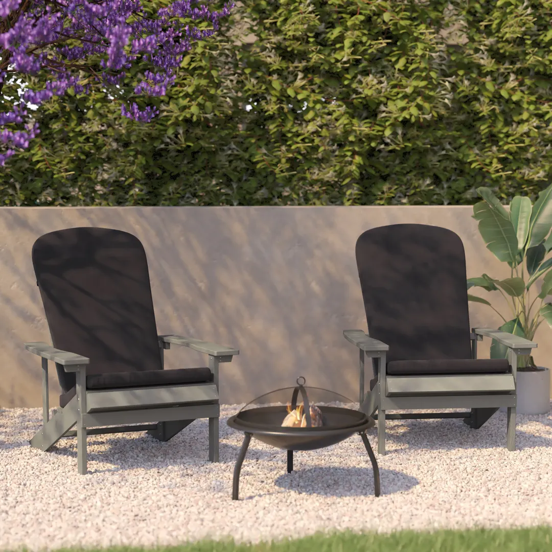Flash Furniture 2-JJ-C14501-CSNGY-LTG-GG Charlestown Adirondack Chair, All-Weather Poly Resin Wood, Gray with Gray Cushions, Set