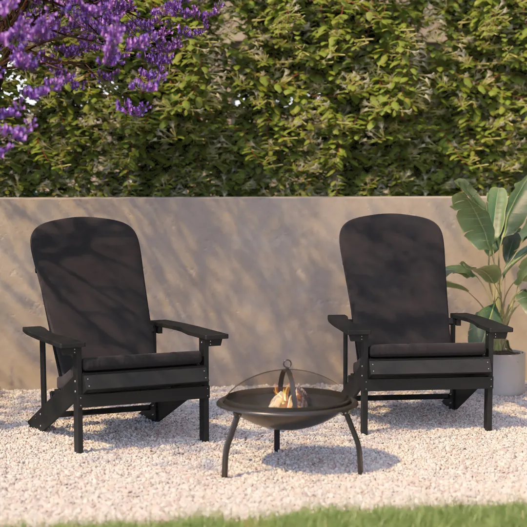 Flash Furniture 2-JJ-C14501-CSNGY-SLT-GG Charlestown Adirondack Chair, All-Weather Poly Resin Wood, Slate Gray with Gray Cushions, Set