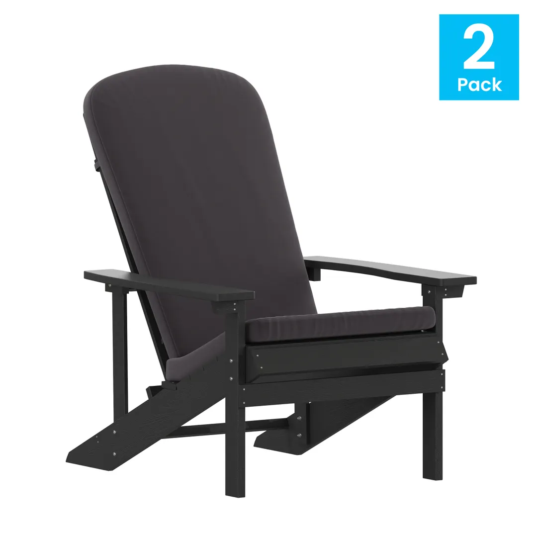 Flash Furniture 2-JJ-C14501-CSNGY-SLT-GG Charlestown Adirondack Chair, All-Weather Poly Resin Wood, Slate Gray with Gray Cushions, Set