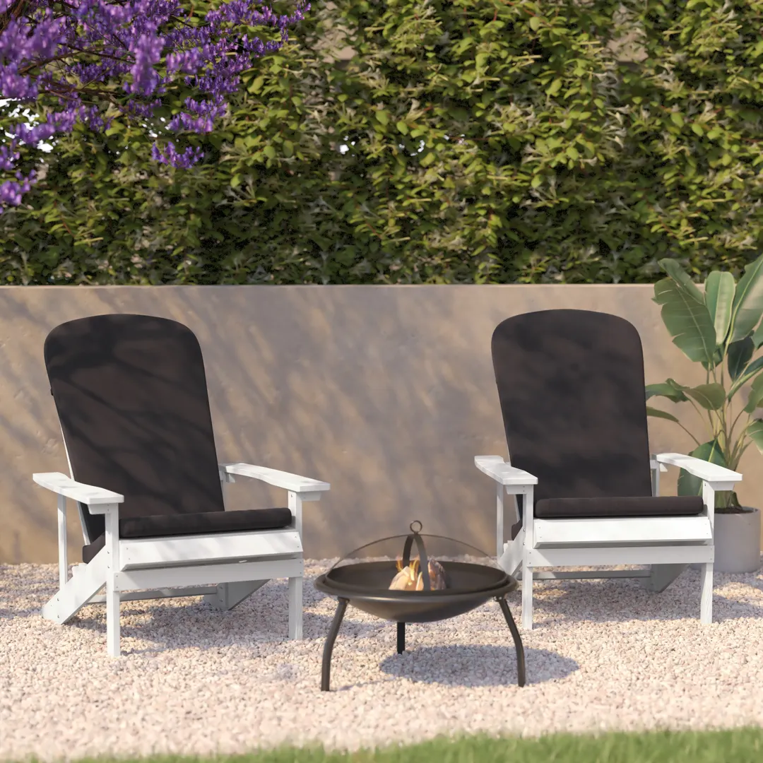Flash Furniture 2-JJ-C14501-CSNGY-WH-GG Charlestown Adirondack Chair, All-Weather Poly Resin Wood, White with Gray Cushions, Set