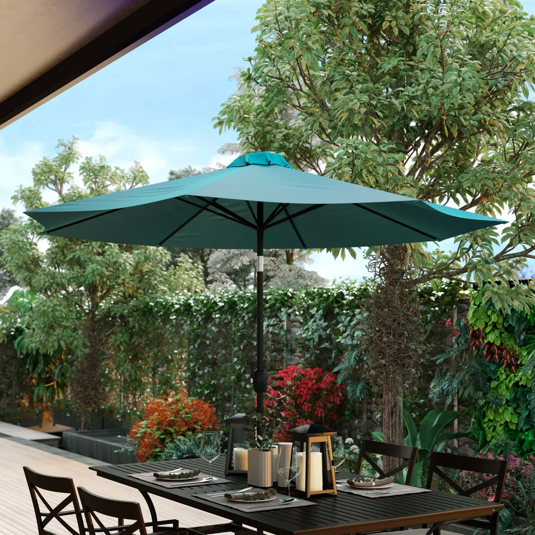 Flash Furniture GM-402003-TL-GG 9ft Round Patio Umbrella, Teal Polyester, 1.5in Aluminum Pole, Crank Lift & Tilt