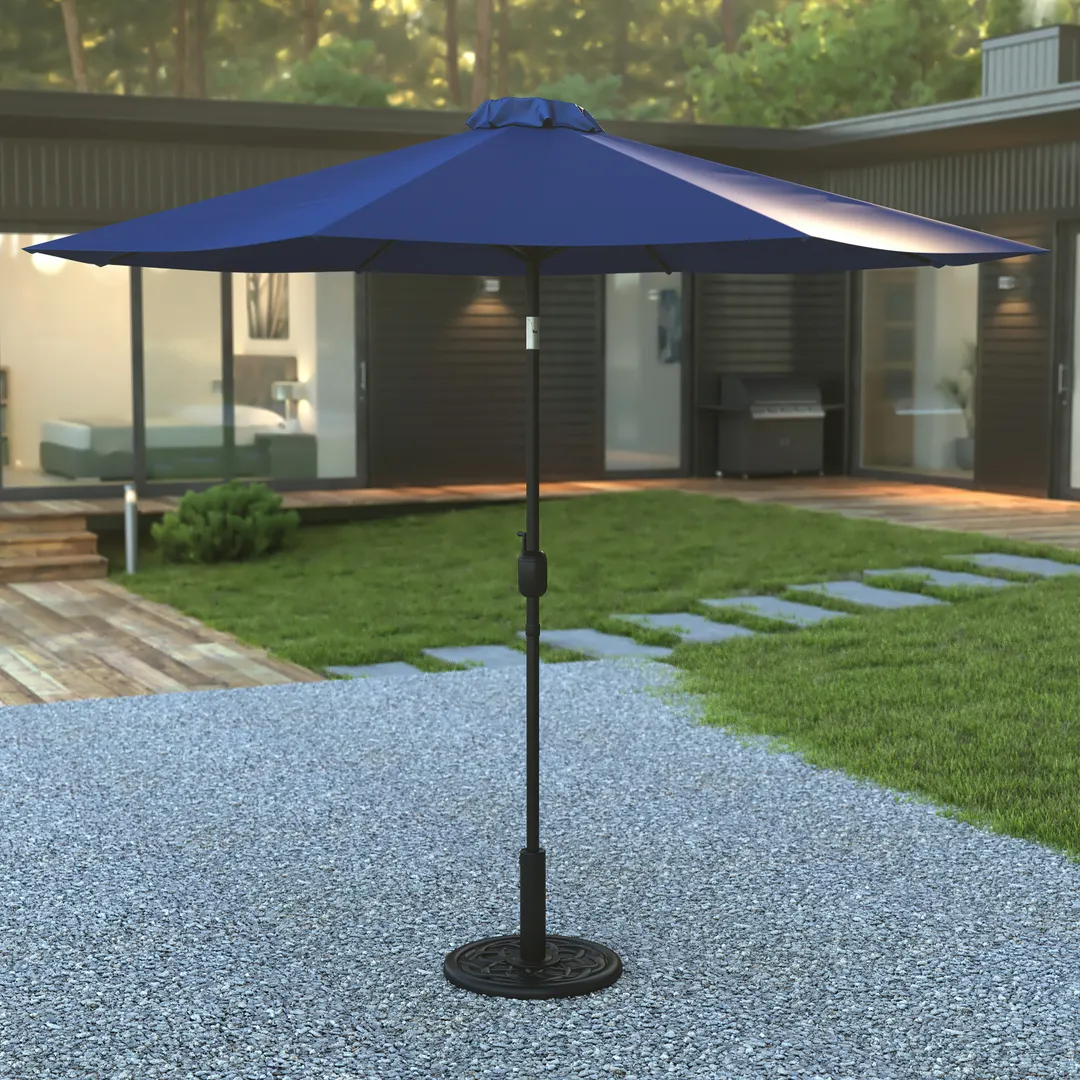 Flash Furniture GM-402003-UB19B-NVY-GG 9ft Navy Blue Patio Umbrella, Aluminum Pole, Crank Lift, Tilt, Polyester Fabric