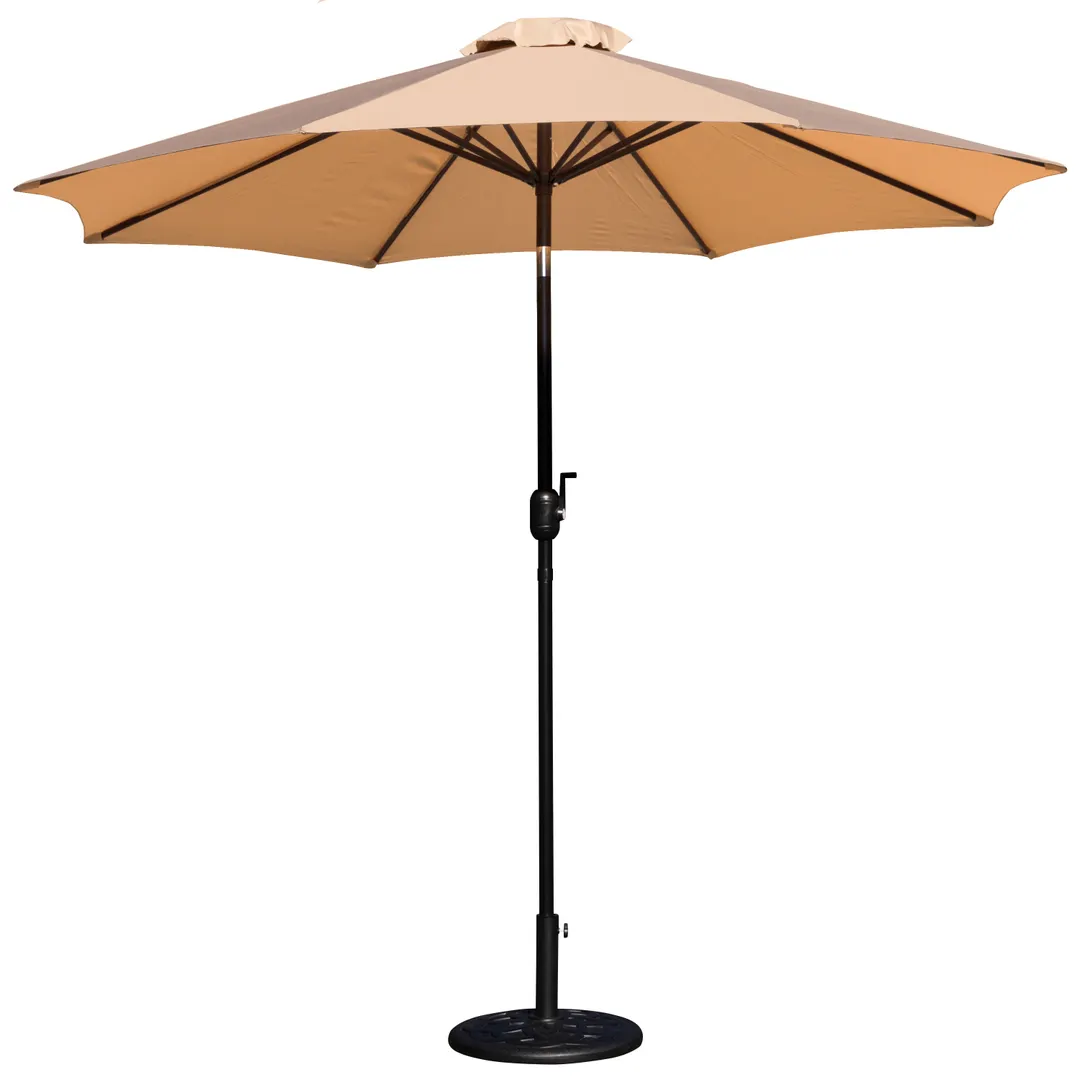 Flash Furniture GM-402003-UB19B-TAN-GG 9 ft Round Patio Umbrella, Tan Polyester, Aluminum Pole, Crank Lift