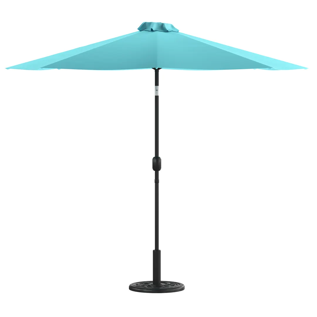 Flash Furniture GM-402003-UB19B-TL-GG 9ft Round Patio Umbrella, Teal Polyester Fabric, Aluminum Pole, Crank Lift, Tilt